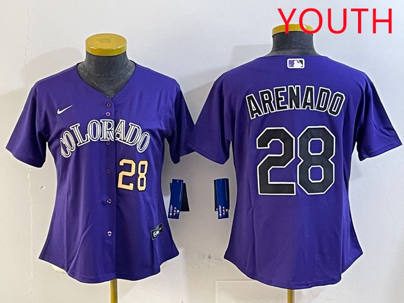 Youth Colorado Rockies 28 Arenado Purple Game 2025 Nike MLB Jersey style 5